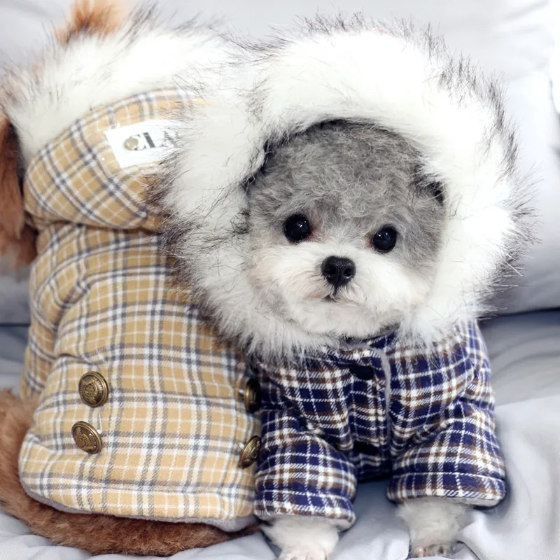 Warm Pets Dog Clothes Cotton Russia Winter Thicken Coat Costumes England Grid Hoodies Clothes for Small Puppy Dogs Clothing XXL