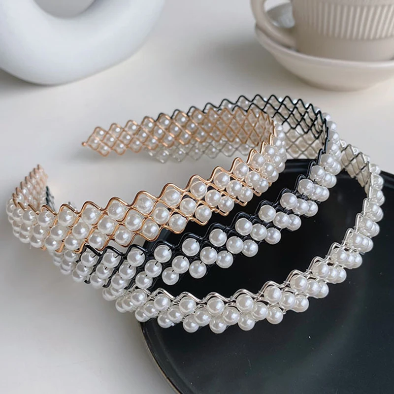 2021 New Lady Elegant Full Pearls Hairbands Tiaras For Women Sweet Headband Hair Bundle Girl Hair Hoops Fashion Hair Accessories