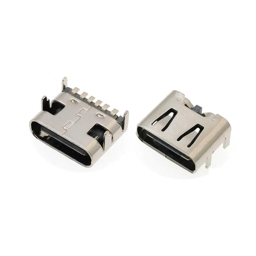 10pcs/Lot USB 6Pin Connector Micro USB Socket Type C 3.1 Female Placement DIP For Mobile Phone Charging Port Socket