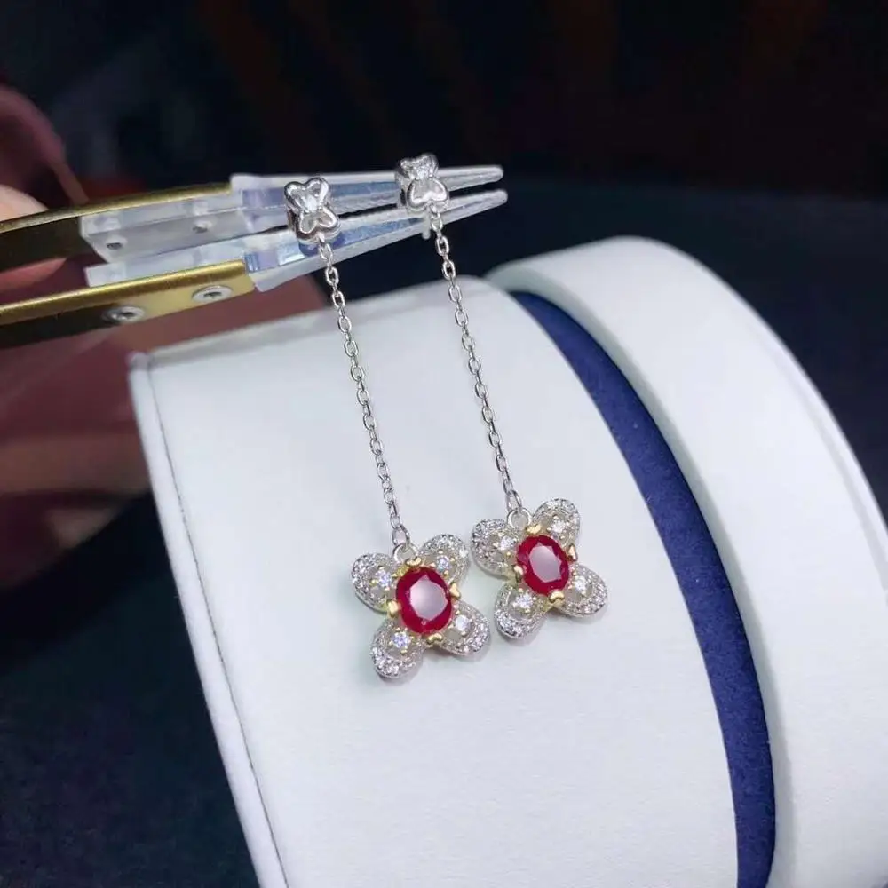

Real and Natural ruby earring gemstone Jewelry 925 sterling silver for women Earring Party Ring
