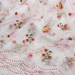 Korean Style Soft Flower Strawberry Embroidery Mesh Fabric Children's Clothing Fabric Handmade DIY Fabric Home Decoration