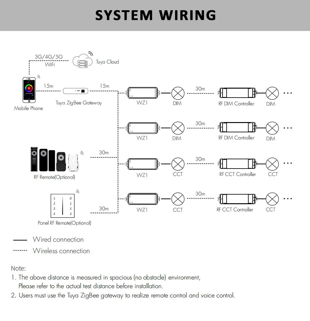 Tuya Zigbee Dimmer LED Switch 12V 24V 36V DC 2CH Wireless RF 2.4G Remote WIFI Smart Life CCT WW CW Strip Controller WZ1 Dimer