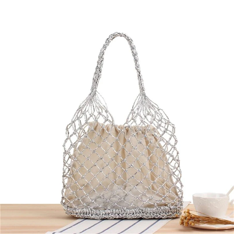 Factory Direct INS New Solid Portable Beach Bag for Women Hollow-out Crochet One-shoulder Bag Shopping Bag IL00598