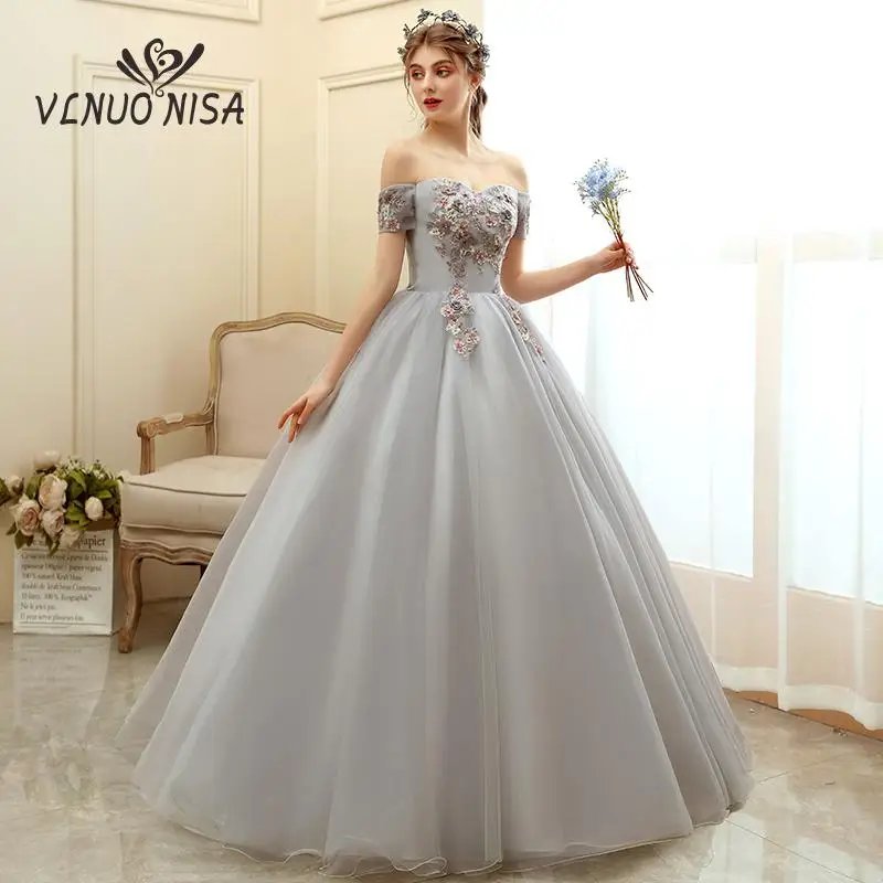 

Women's Party Vestido De 2020 Quincenera Dresses Dancing Charming Dresses With Flowers Off The Shoulder Ball Gown Tulle Lace up