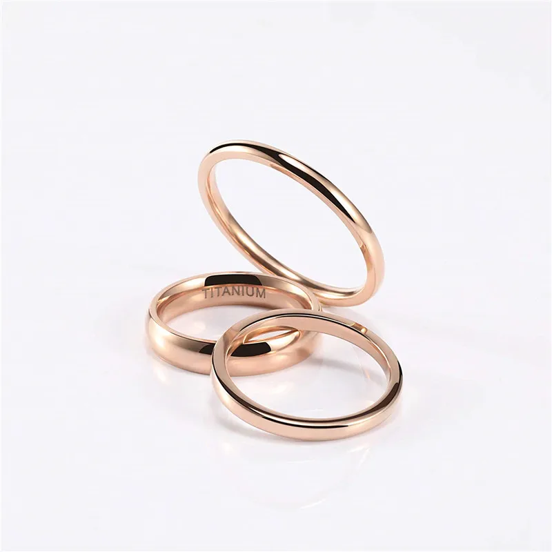 Tigrade Rose Gold Ring for Women 4mm Wedding Band for Female Pure Titanium Unisex Rings Classic No Nickel Anti-allergy Jewelry