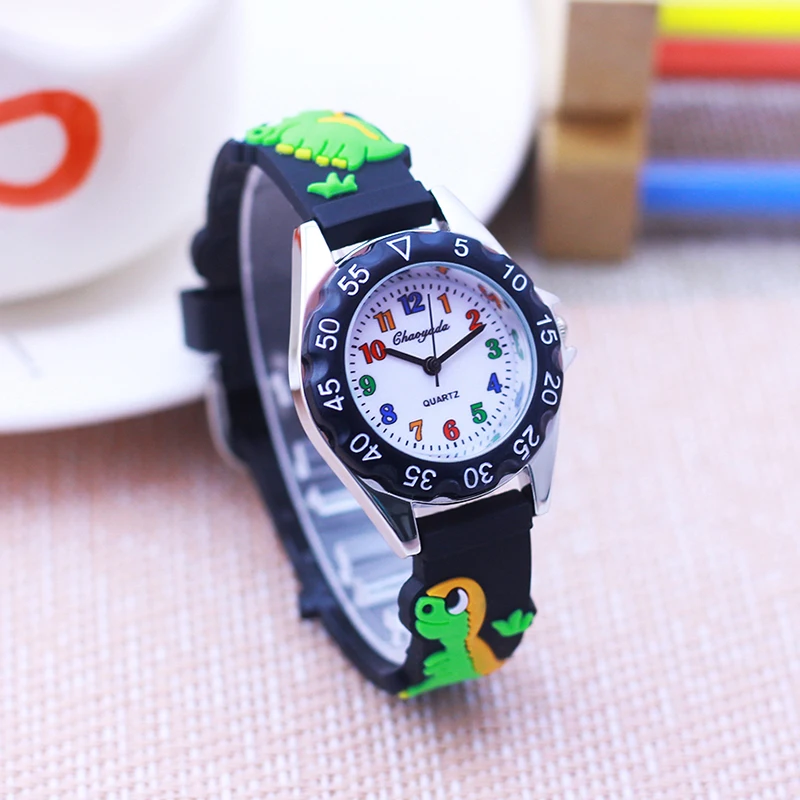 chaoyada 2024 new children boys girls colorful digital quartz wristwatch little kids students dinosaur silicone strap toy watch