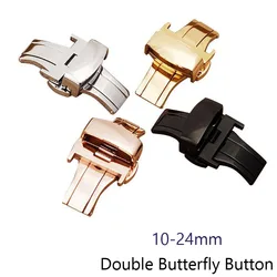 Automatic Double Click Butterfly Buckle Watch Push Button Fold Deployment Clasp Watchband Strap Buckle 10 12 14 16 18 20 22 24mm