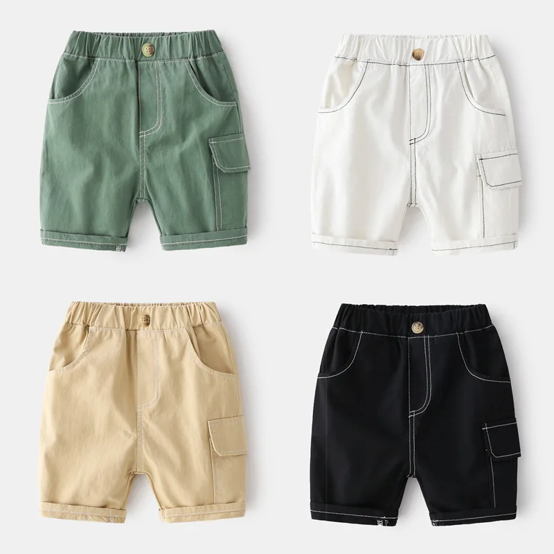 Cor sólida meninos shorts moda casual criança na altura do joelho verão calças de algodão cintura elástica das crianças roupas dos miúdos