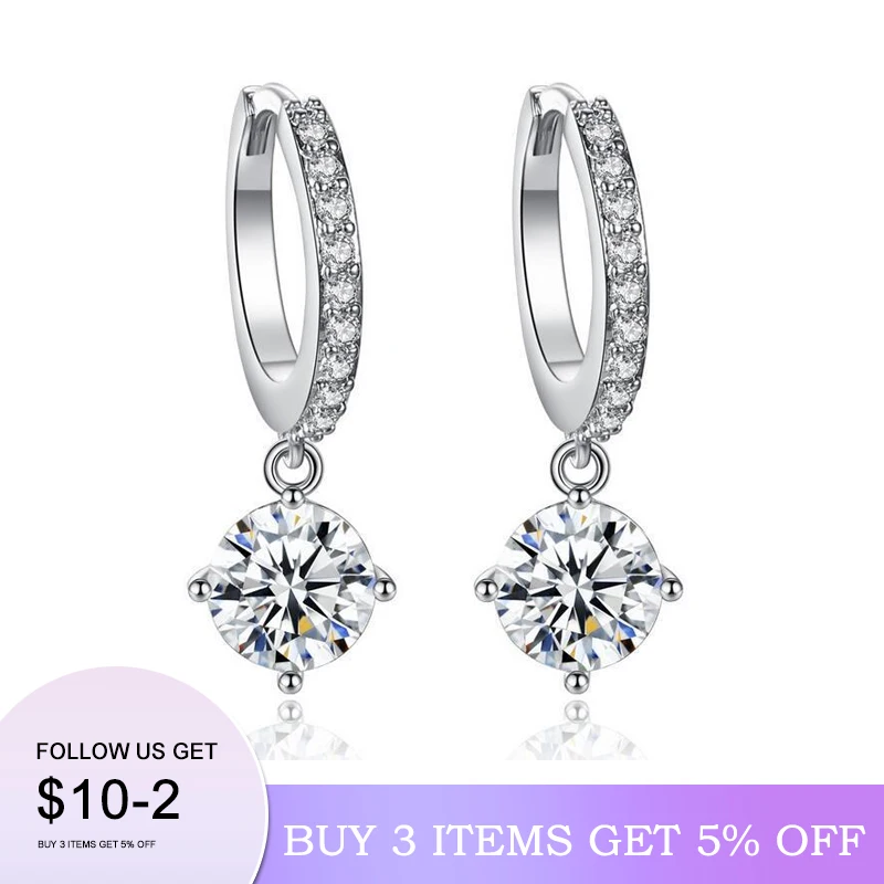 

Authentic 925 Sterling Silver Earrings Mosaic CZ Four Claws Zircon Drop Earrings For Women oorbellen brincos pendientes