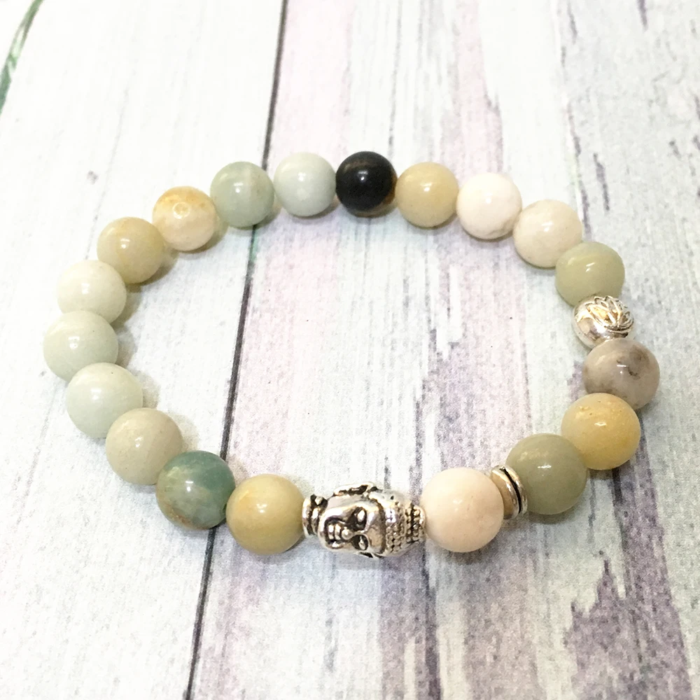 MG0614 New Design Buddha Head Energy Bracelet Natural Amazonite Handmade Bracelet Emotion Elimination Bracelet