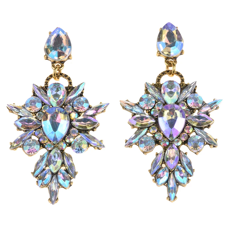 Boho Ethnic Luxury Crystal Rhinestone Drop Earrings Women Multicolor Geometric Statement Earrings Femme Jewelry Dangle Earrings
