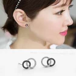 New Hot Fashion 925 Sterling Silver Crystal Double circle Earrings for Women Girls Gift Fashion Statement Jewelry