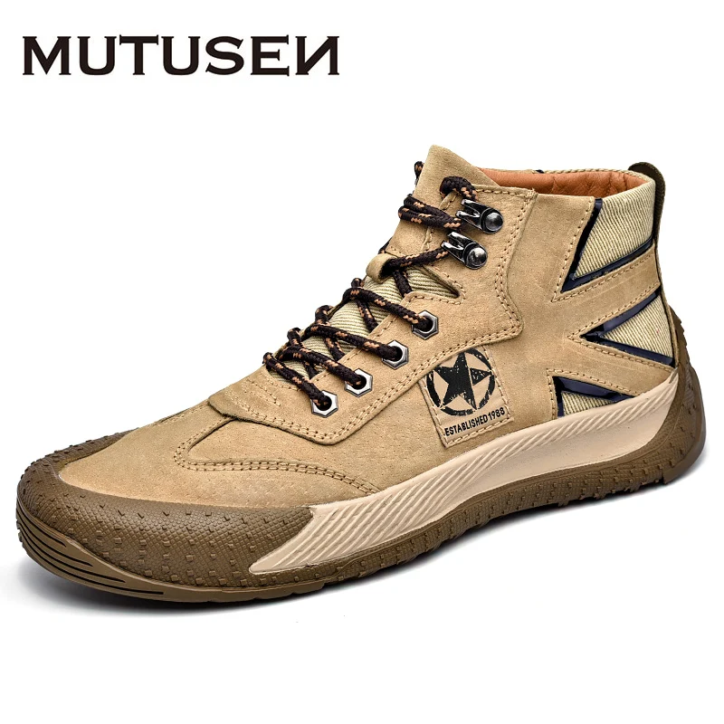 Leather Sneakers Men Fashion Ankle Boots High Cut Casual Canvas Shoes Outdoor Sports Shoes Retro Star Male Sneakers Autumn 2021