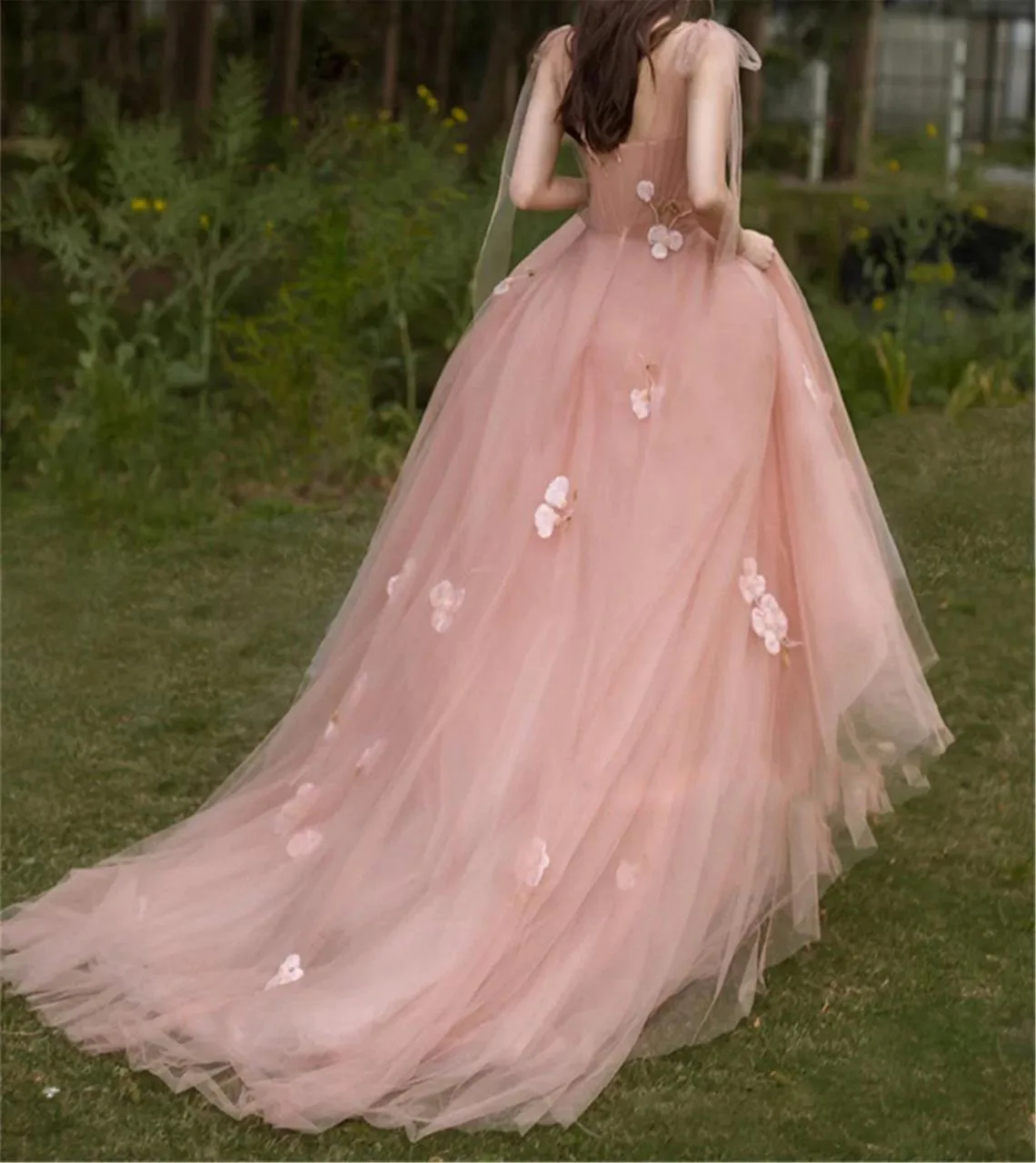 Abito a fascia rosa petalo abito da sposa rosa abito da ballo femminile abito in Tulle abito da damigella d'onore per ospiti di nozze realizzato su misura