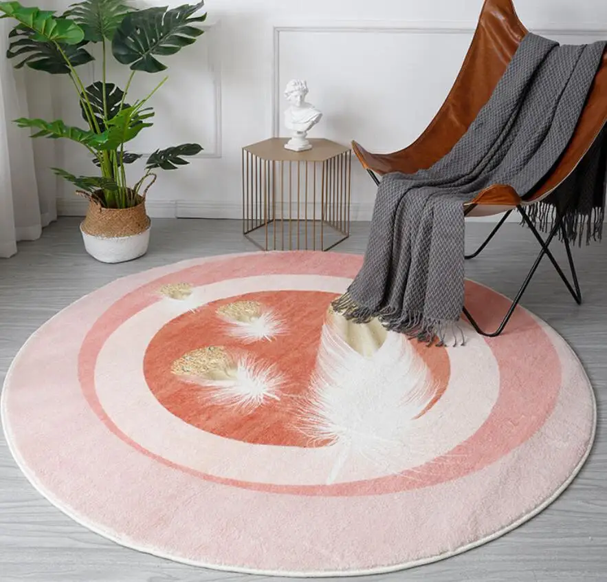 INS Cartoon Round Kids Bedroom Carpets Lamb Cashmere Pink Living Room Non-Slip Carpet Sofa Tatami Bedside Rugs Baby Crawling Mat