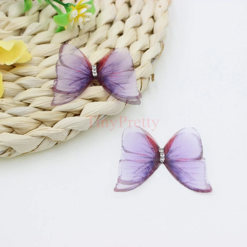 20pcs Handmade Gradient Color Printed Organza Butterfly Double-layer Fabric Butterfly Applique Patches for Bridal Wedding Decor