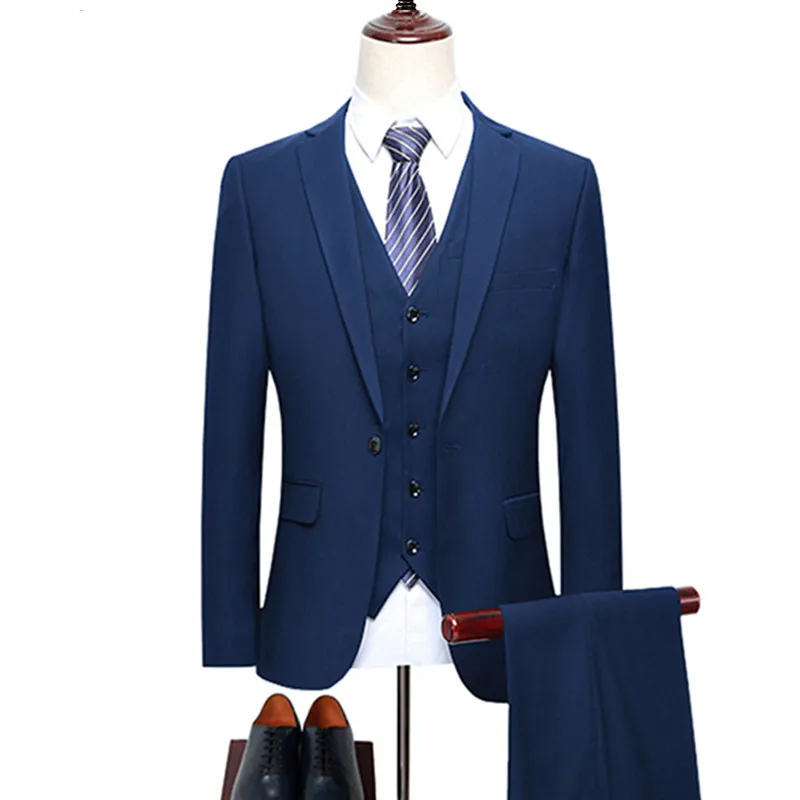 Business 3 Piece Suit Set Groom Wedding Blazer Coat Trousers Waistcoat Slim Workwear Men's High End Large Size Jacket Pants Vest