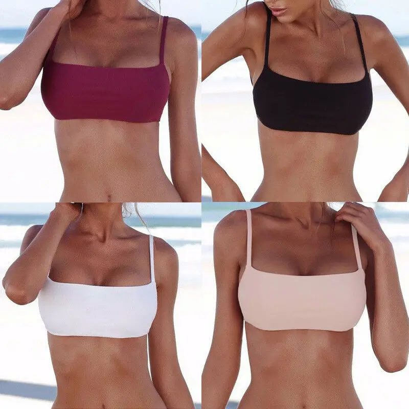 Kobiety seksowne Bikini Top jednokolorowe Backless bandaż Push-Up stroje kąpielowe Bandeau strój kąpielowy stroje kąpielowe