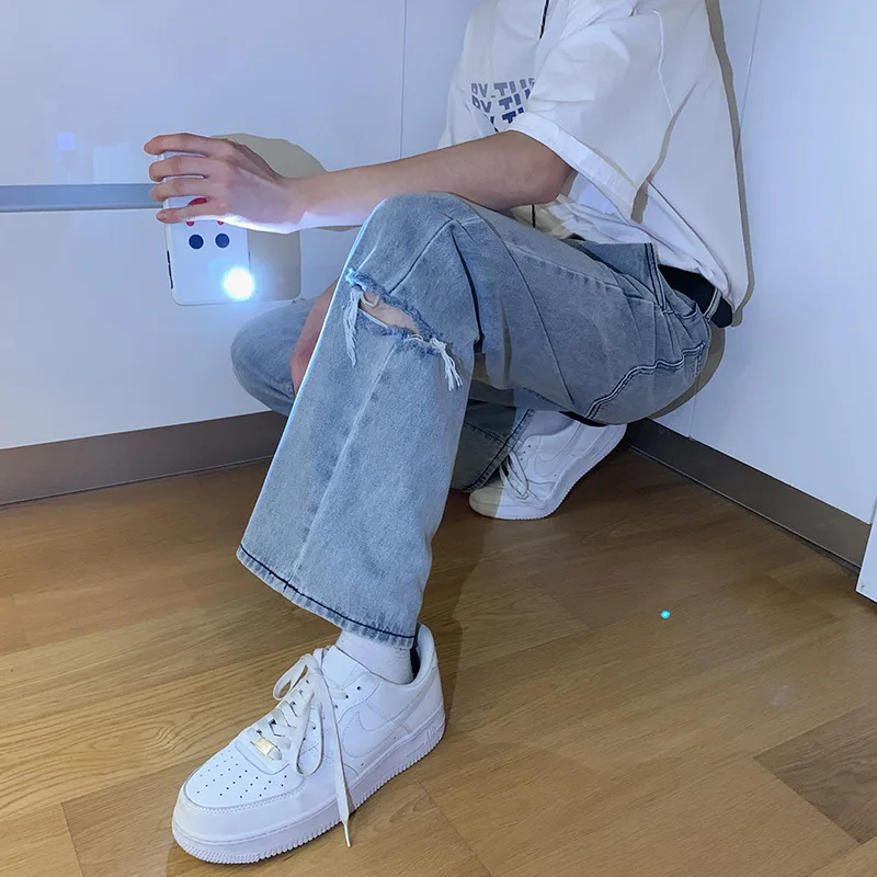 ICCLEK Men's Wide Leg Jeans Autumn Thin Men's Pants Loose Straight Pants Black Ripped Jeans  Men Jeans  Jeans