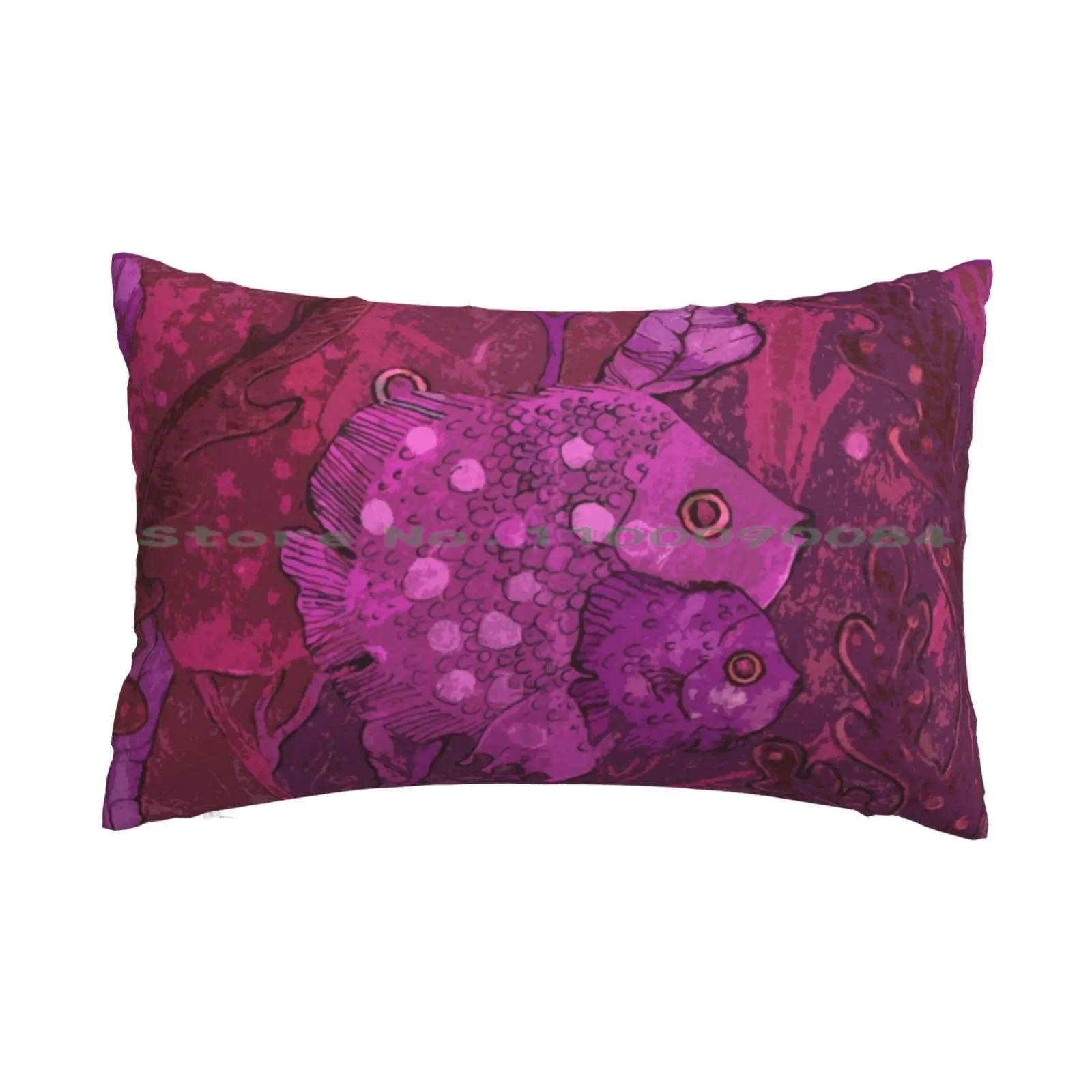 Fish Family In Seaweed , Underwater World , Magenta Purple Pillow Case 20x30 50*75 Sofa Bedroom Blowing Hearts Lips Bite Soft