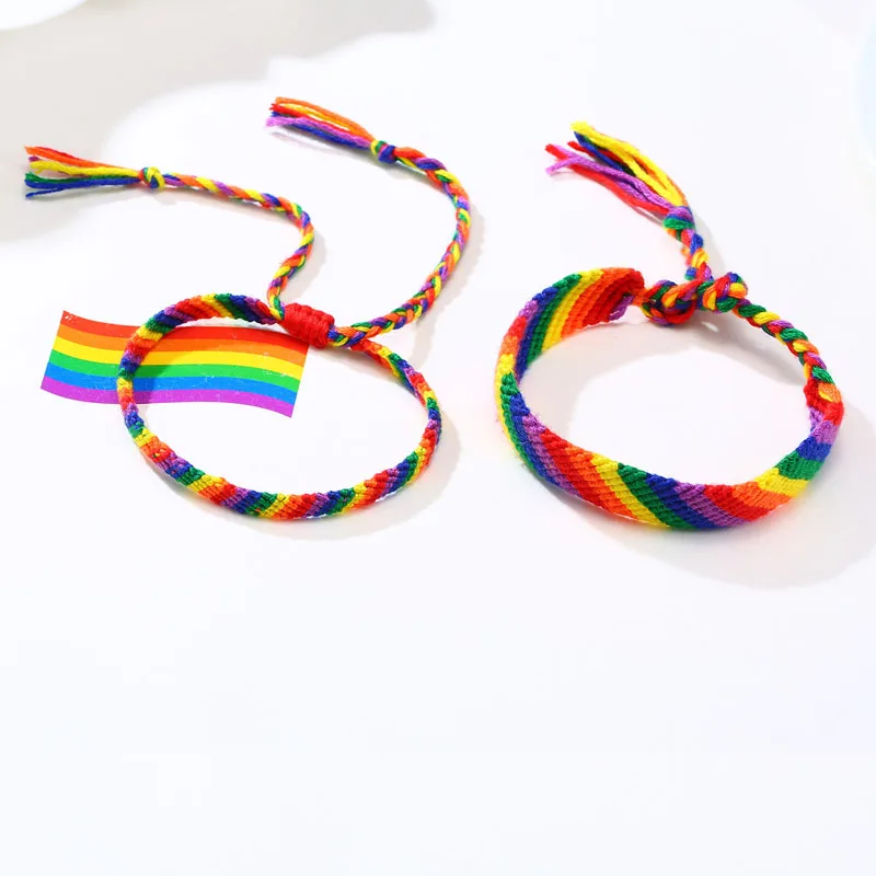 New Simple Brazilian Nepal Rainbow Lesbian LGBT Pride Gay Pride Woven Braided Rope String Strand Friendship Bracelet