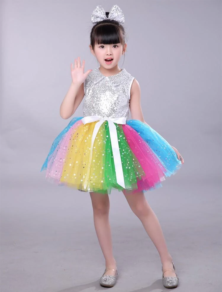 Girl Tutu Modern Dance Costume Children Sequin Jazz Dance Fashion Latin Dancing Dress Stage Show Dresses Jazz Costumes For Girl