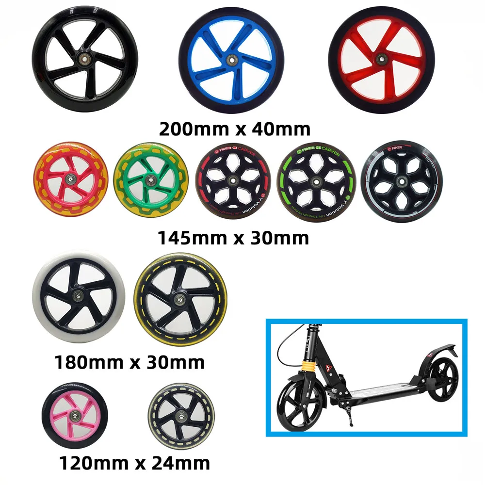 1 piece 200mm 180mm 175mm 145mm 120mm 40mm 30mm 24mm Scooter Skating Wheel Tyre Durable PU Skateboard Rodas with Bearing