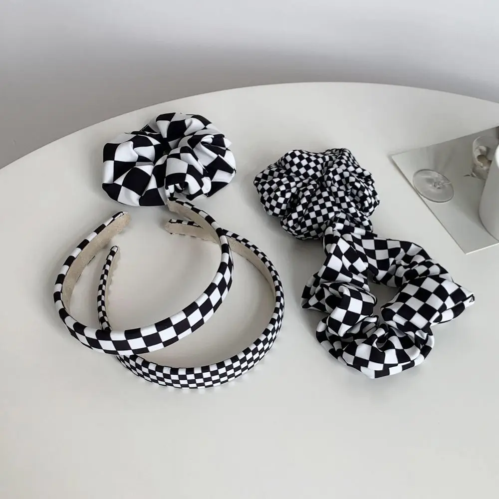 Korean Style Vintage Black White Check Grid Hair Rope Hair Hoop bands For Women Elastic Scrunchies Ponytail Holder Girls Gifts