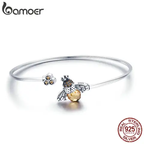 Silver Bee Crystal Bangle for Women bamoer