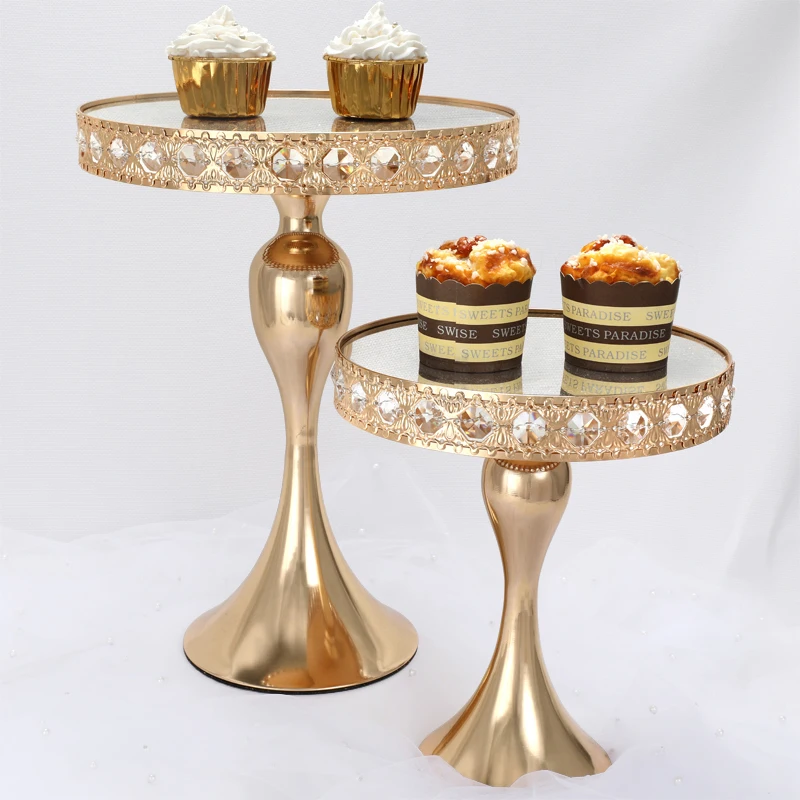 1pcs Gold Color Crystal  cake stand Wedding Dessert Tray  Cupcake Pan cake display table decoration Party