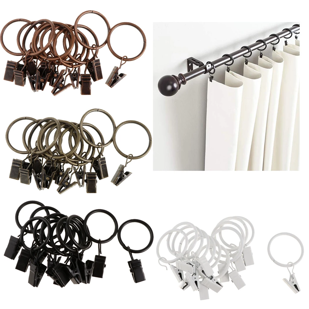 12Pcs Metal Curtain Drapery Rings Hook With Clips & Eyelets, for 25mm/32mm Dia Rod