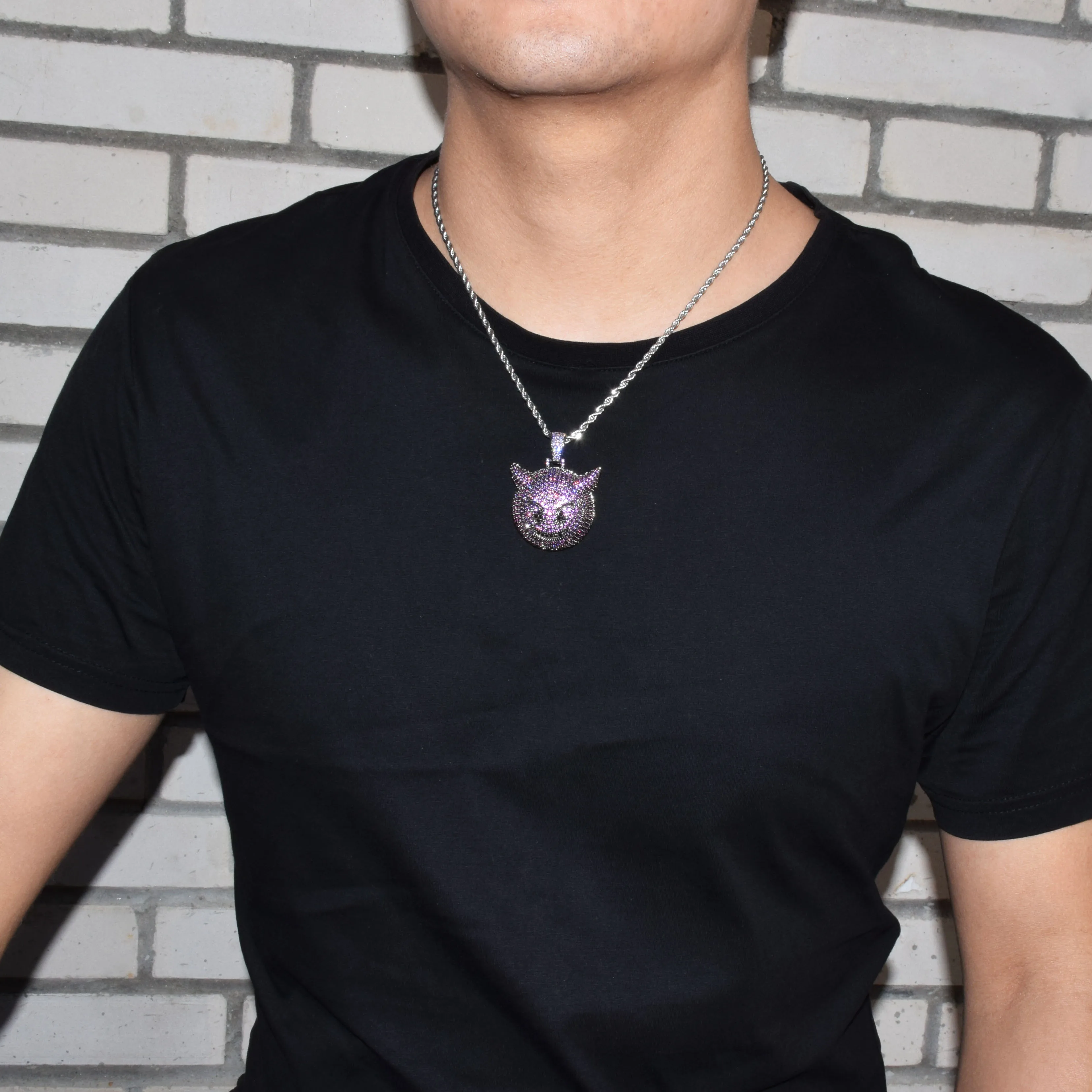 Purple Color Demon Evil Expression Necklace & Pendant Bling Zircon Fashion Hip Hop Rock Street Jewelry