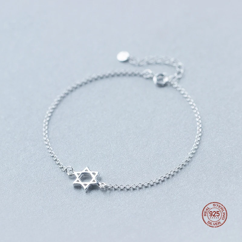 LKO New Arrive Fashion Silver 925 Star of David Simple and Fashionable Bracelet for Women S925 Romantic Sweet Bracelet for Girls