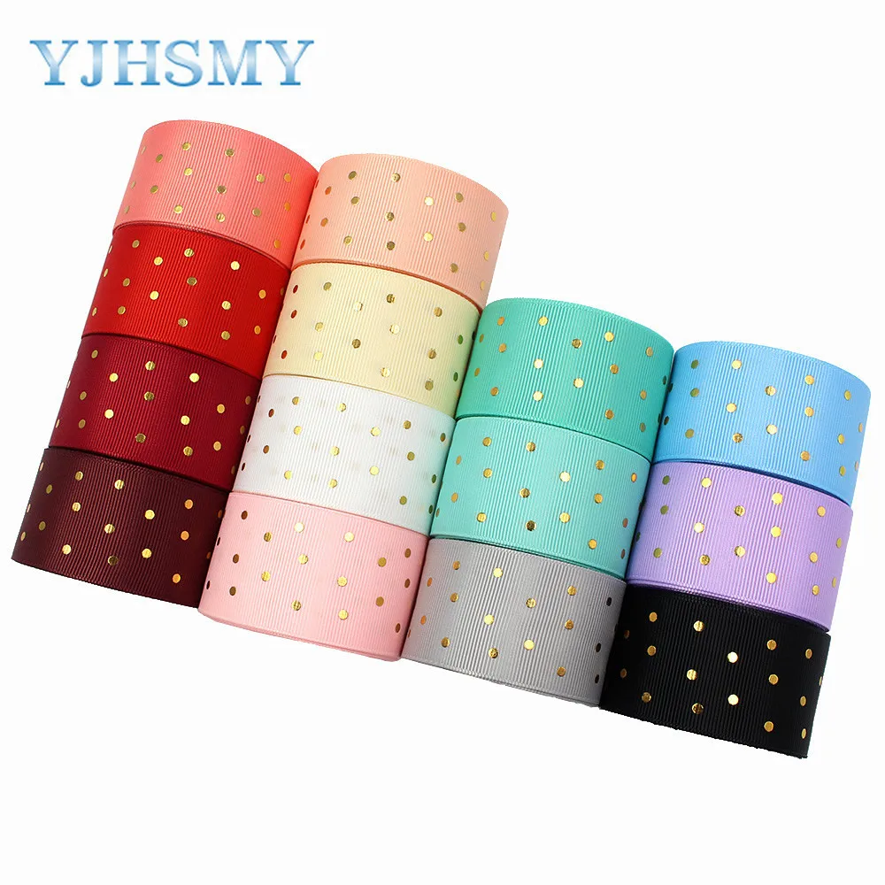 L-20609-523 1-1/2”Hot Gold Dots print Pattern Ribbon , 5 yards DIY handmade hair accessories Material , Bow Decoration