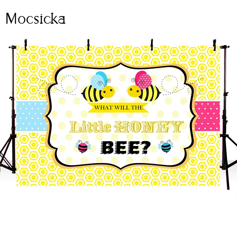 Mocsicka Gender Reveal Photography Background Little Bee Decoration Baby Shower Child Portrait Studio Photo Backdrop Banner