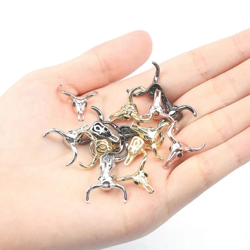 4 Color Gold Silver Color Bull head Beads Copper Jewelry Accessories Black Zirconia Spacer Charm DIY Bracelet Making 3PC/lot