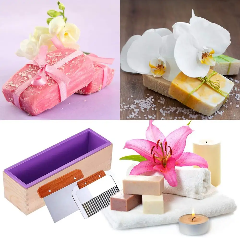 WALFOS High Quality Eco-Friendly 1200/900g Rectangle Silicone Soap Loaf Mold Wooden Box DIY Making Tools For Making Loaf Swirl