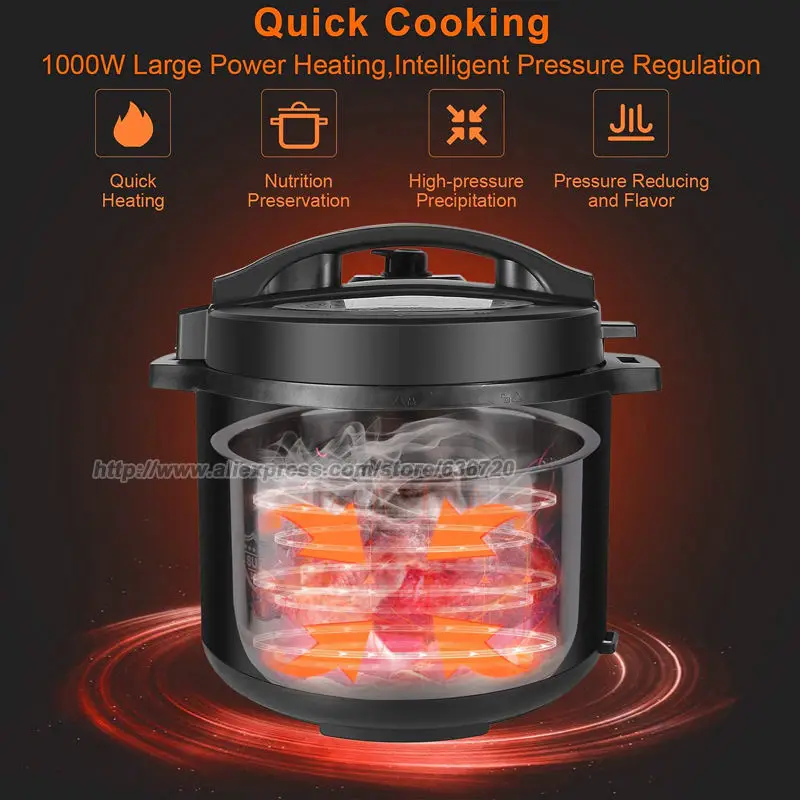 طنجرة ضغط قابلة للبرمجة متعددة الاستخدام 7 في 1، طباخ بطيء، طباخ أرز، قدر بخاري، Sauté، صانع زبادي وتدفئة، 6 كوارت