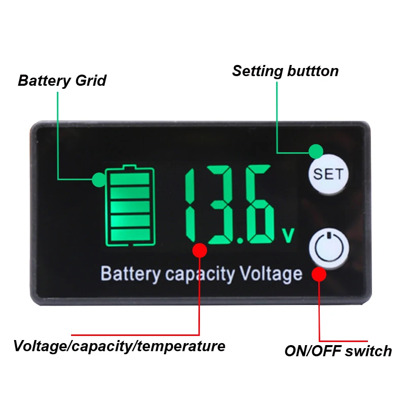 Indicador de nivel de capacidad de batería, medidor de voltaje de cc 7-70V, Li-ion, plomo-ácido, LiFePO4, LFP, voltímetro Digital para coche y