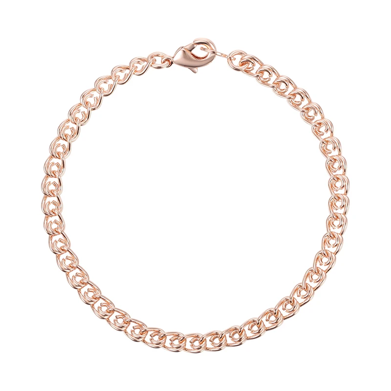 Women Bracelet Lovers 3mm 5mm 585 Rose Gold Color Classic Curb Chains Size