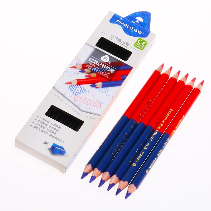 Red Blue Color Marking Pencil Triangle Marker Pencil Color Pencils Set sharpen Office Supplies Students Children Writing Drawing