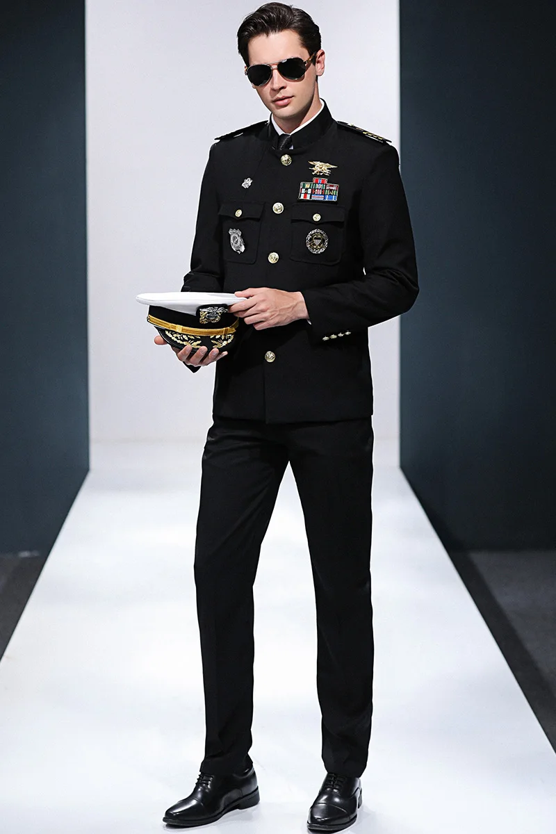 International Cruise Ship Protocol Banquet Costume Seafarer Captain Uniform Hat + Jacket + Pants Stand Collar Security Clothing