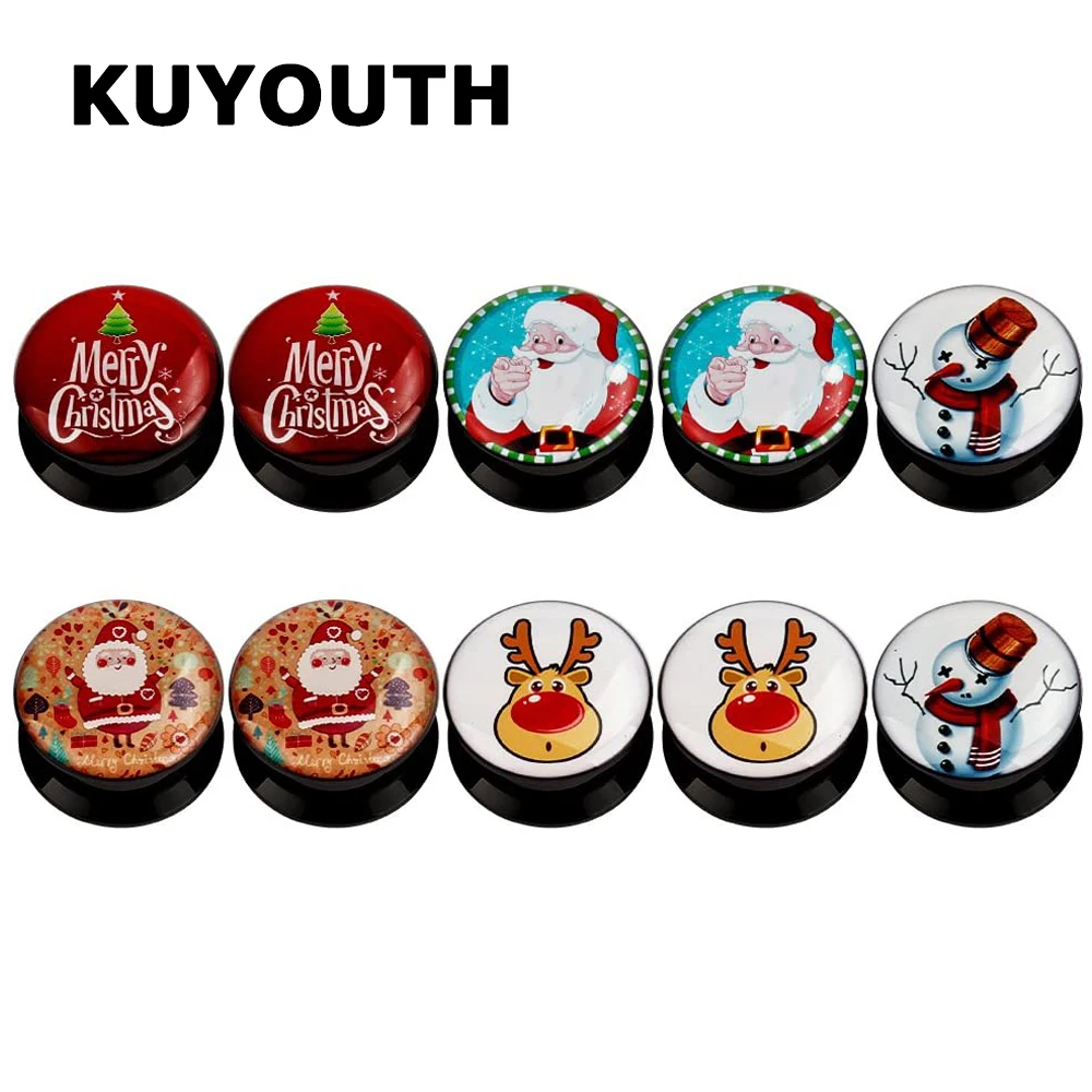 KUYOUTH Fashion Acrylic Merry Christmas Santa Claus Ear Tunnels Stretchers Body Piercing Jewelry Earring Gauges Expanders 10PCS