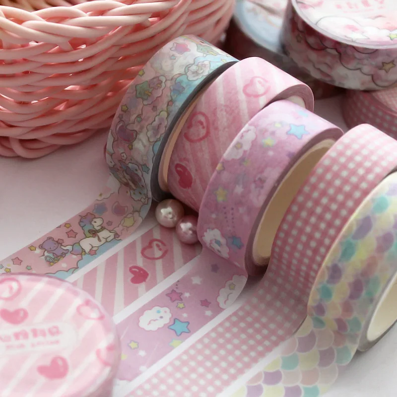 1 Roll Cute Pink Grid Washi Tape Set DIY Notebook Scrapbook Masking Tape Diary Decoration Stationery Adhesive Tape Sticker