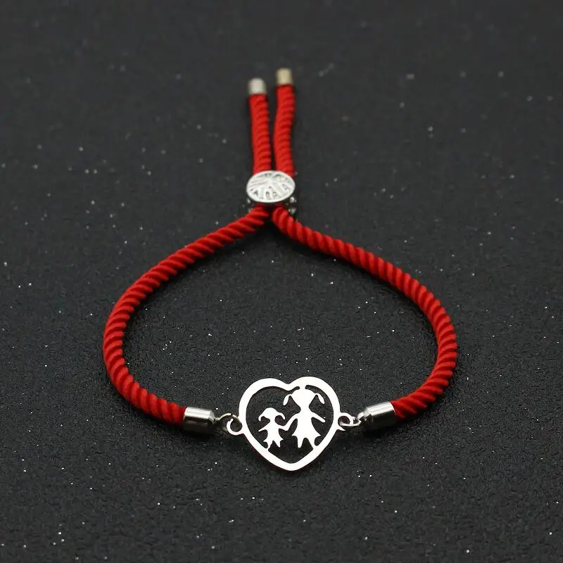 Cute Stainless Steel Heart Shaped Mother And Daughter Charm Bracelet Lucky Red Thread Rope Bracelets for Women Jewelry Girl Gift