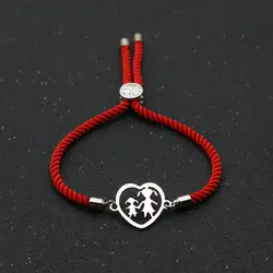 Cute Stainless Steel Heart Shaped Mother And Daughter Charm Bracelet Lucky Red Thread Rope Bracelets for Women Jewelry Girl Gift