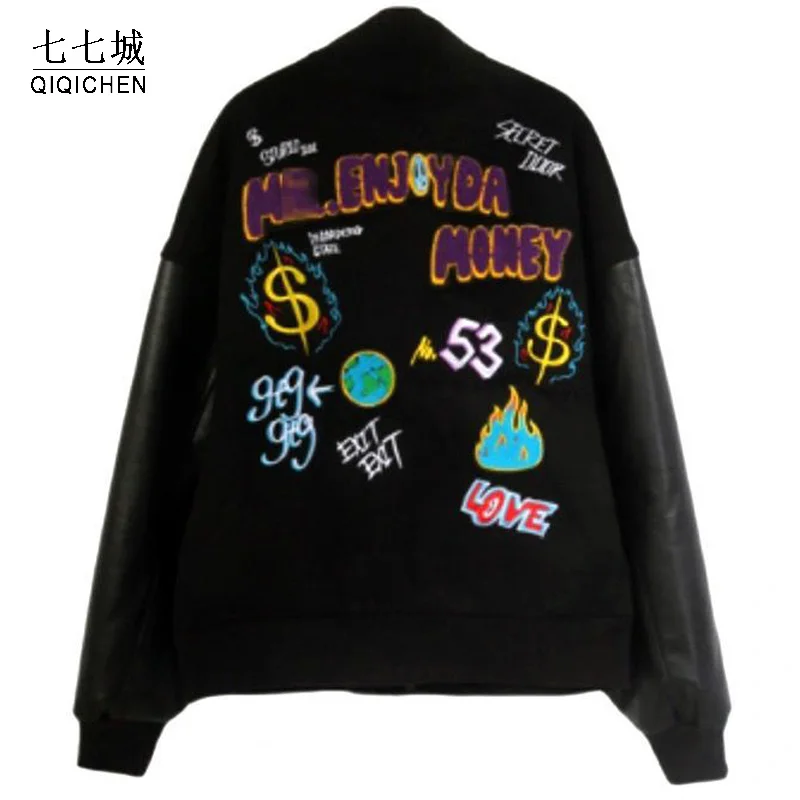 

Hip Hop Baseball Jackets Men Letter Embroidery Patchwork Harajuku Varsity Jacket Harajuku Punk Black Coats Unisex 2021 Autumn