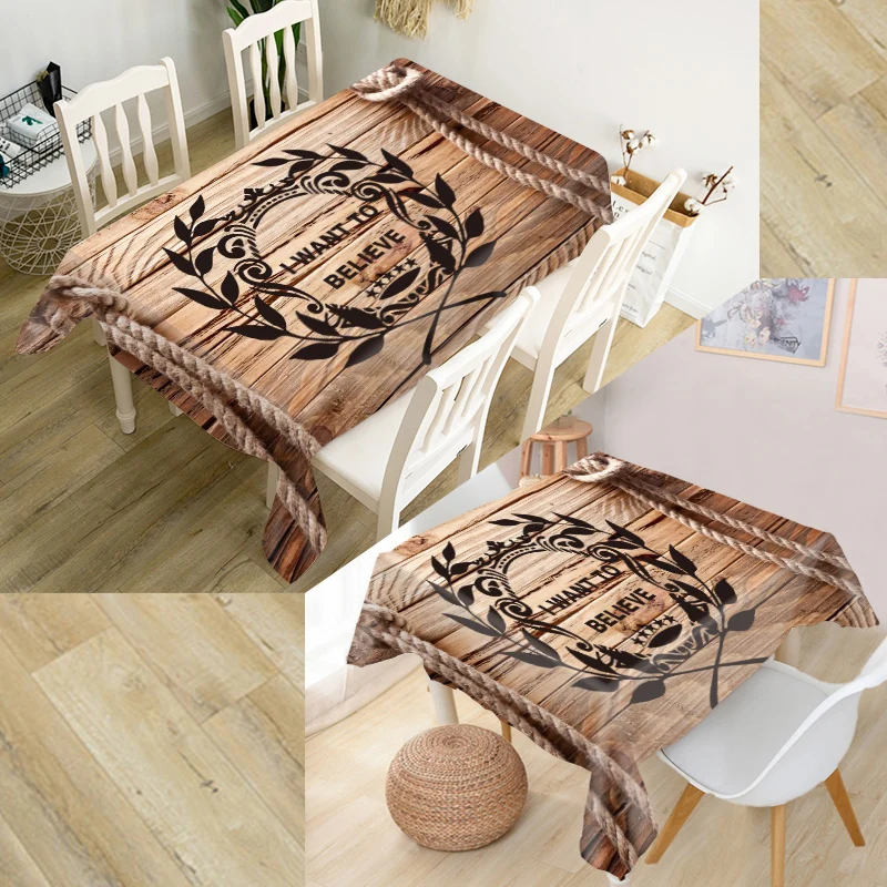 New Arrival Wood And I Want To Believe Tablecloth Waterproof Oxford Fabric Square/Rectangular Wedding Table Cloth TV Covers