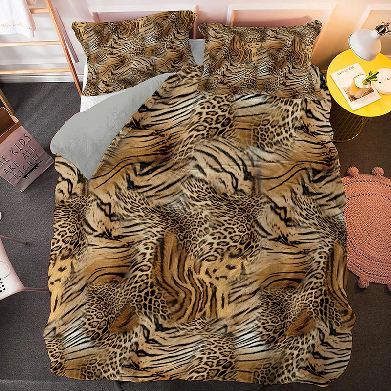 Fashion Leopard Animal Skin Pattern Bedding Set Pink Bird Duvet Cover Pillowcase King Queen Twin Size Bed Sets 2/3pcs