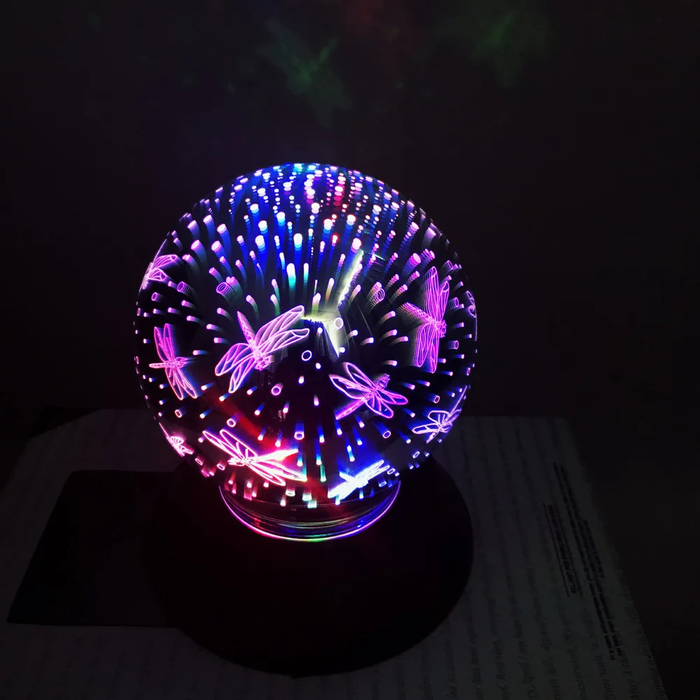 Dropship 3D Plated 12CM Rotating Projection Lamp Dragonfly/Snowflake/Elk/Christmas Colorful Glass Night Light Holiday Gift